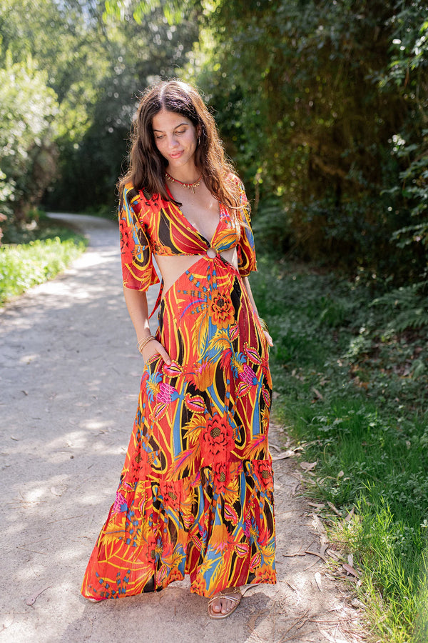 Piti Cuiti Positano rojo cut dress
